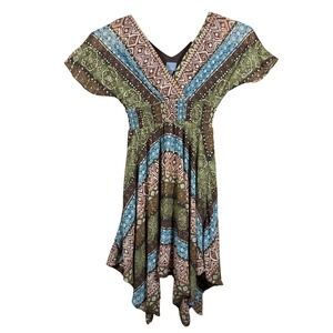Rabbit Rabbit Rabbit Designs Dress Womens 8 Handkerchief Hem Olive Sequin NEW